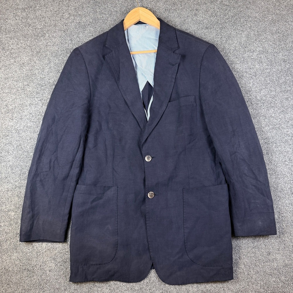 Crittenden Blazer Mens 40R Navy Blue Silk Linen Unstructured Sport Coat Jacket